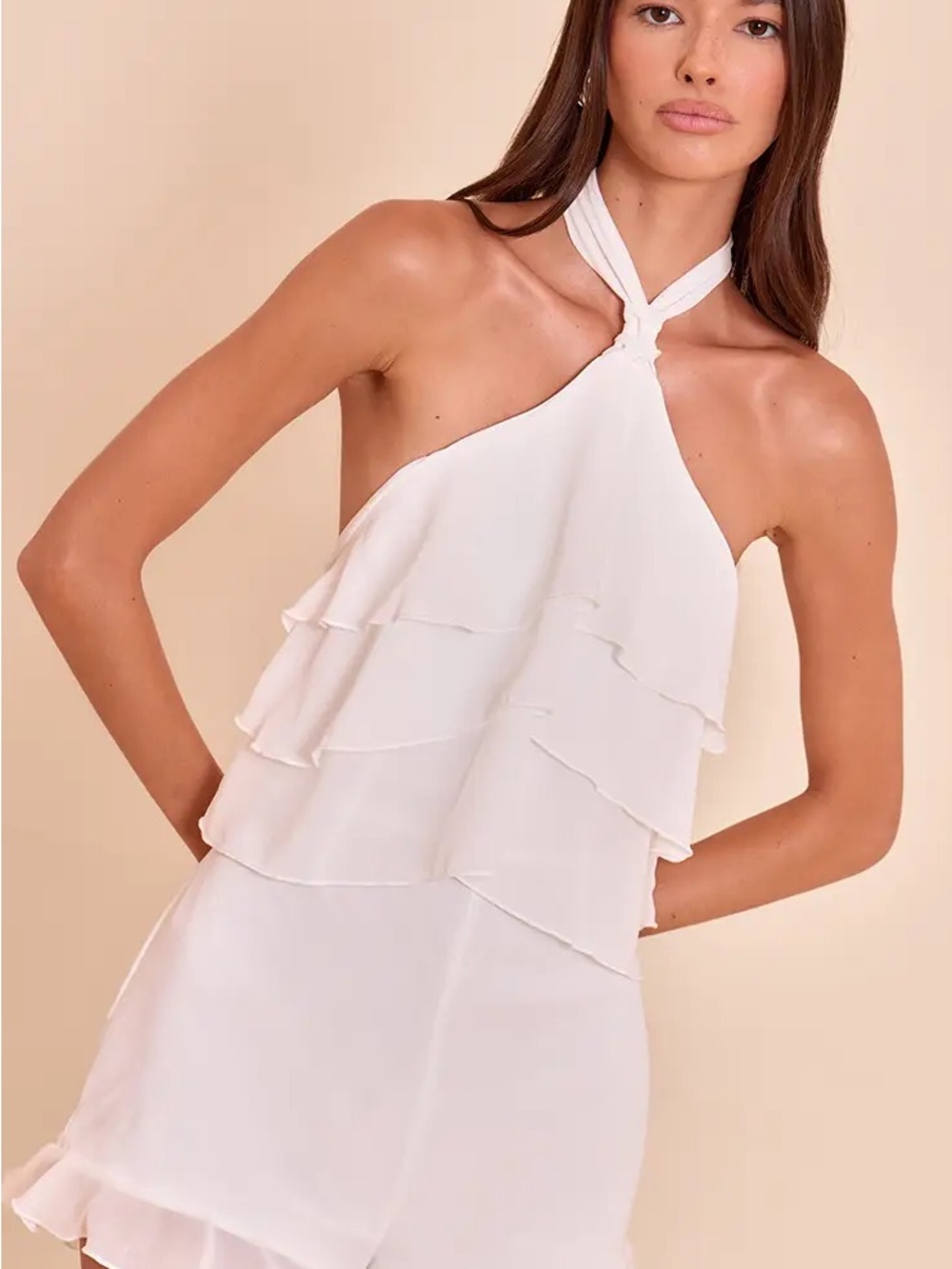 White Halter Ruffle Tiered Summer romper